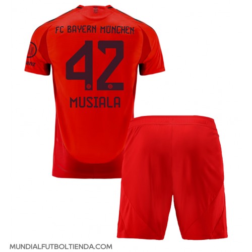 Camiseta Bayern Munich Jamal Musiala #42 Primera Equipación Replica 2024-25 para niños mangas cortas (+ Pantalones cortos)